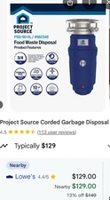 PROJECT SOURCE 3/4 HP SLIM LINE FOOD WASTE DISPOSAL 4982348 (brand New)