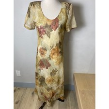 Vintage 90s Fairycore Floral Maxi Dress Crinkled Cottagecore Earthy Short Sleeve
