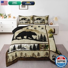 Erosebridal Black Bear Comforter Set Queen Size Wild Animal Bear Deer Print