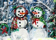 ACEO Original WINTER PAINTING Snowman Friends XMAS TREE Landscape Nature ATC ART