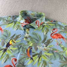 Johnnie-O Polo Shirt Mens XXL Blue Tropical Neptune Birds AOP Performance Golf