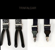 Trafalgar Suspenders Bundle - Navy Leather Black Grey Stripe Braces - Exc Cond
