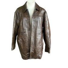J Crew Men's Vintage Heavy Brown Leather Car Coat Driving  Jacket Size Large