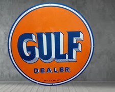 Gulf Dealer  Pure Porcelain Enamel Heavy Metal Sign  Double Side