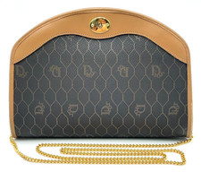 Auth Christian Dior Honeycomb PVCLeather Black Brown Chain Shoulder Bag NS040607