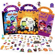 3 Pack Halloween Reusable Sticker Books for Kids Toddlers,Crafts for Multicolor