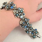 Vtg ART Arthur Pepper Bracelet Blue Rhinestones Beads Silvertone Costume Jewelry