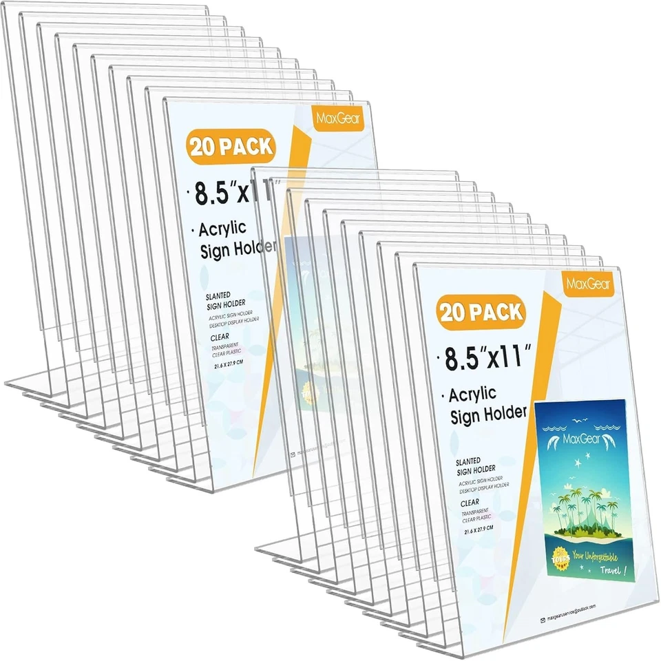 20 Pack Acrylic Sign Holder 8.5x11 Clear Stand - Image 3 of 4