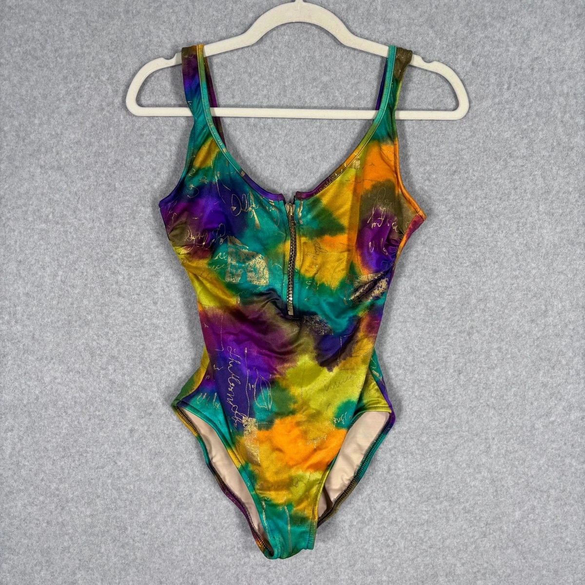Vintage 90s Slimsuit One Piece Swimsuit 6 Underwire Zip Henley