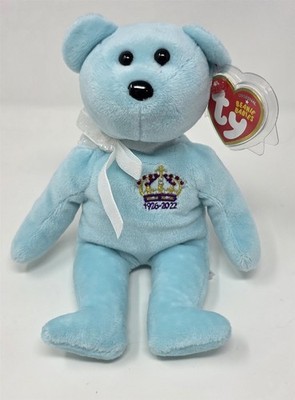 Ty Beanie Baby Queen Elizabeth II Blue Crwse 1st Version Bear MWMT UK Exclusive