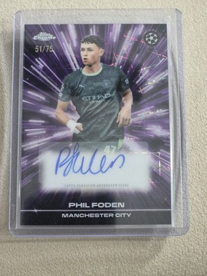 PHIL FODEN 2025-26 TOPPS CHROME UCL BLACK LAZER PURPLE AUTO /75 #BLA-PF Q5332
