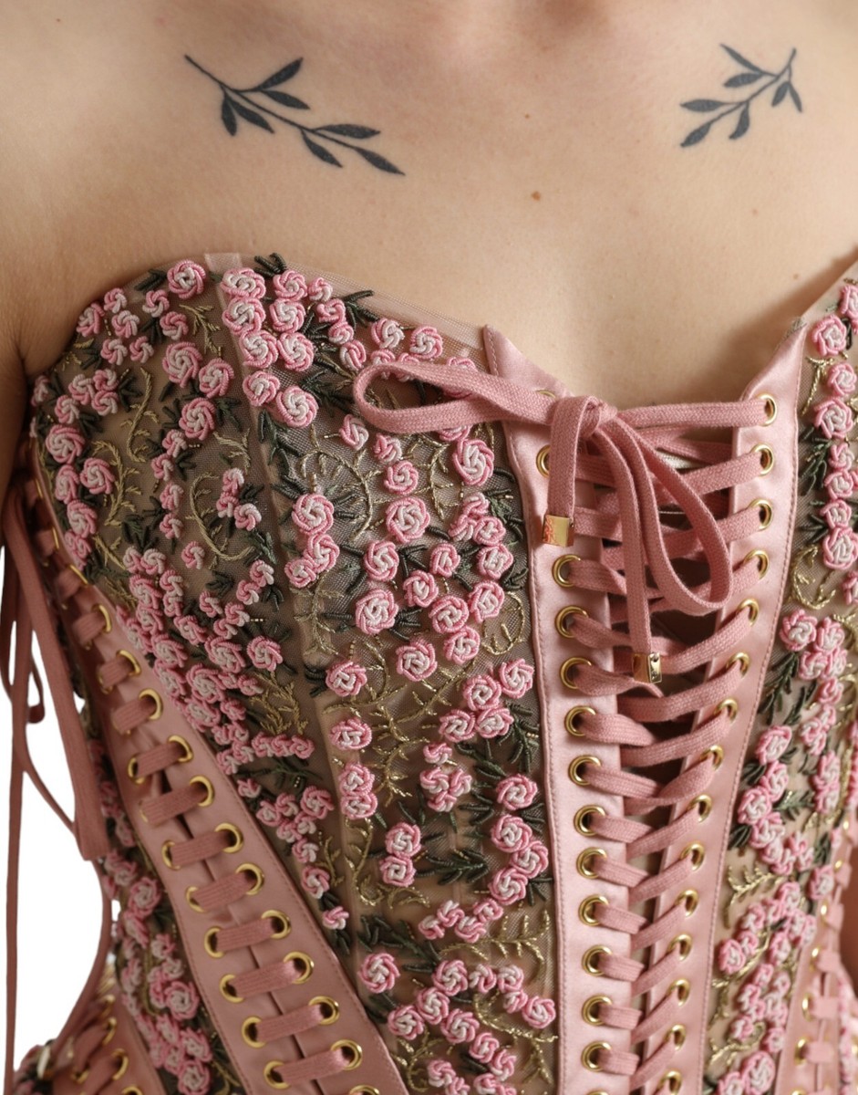 DOLCE & GABBANA Top Pink Floral Applique Bustier Corset IT38