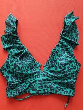 Shein Leopard Ruffle Bikini Top Green Size S