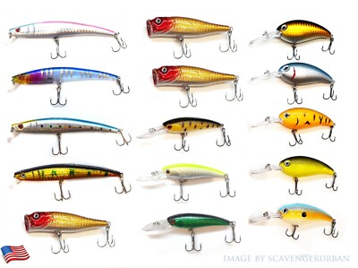 USA LOT OF 15 FISHING LURES TOP WATER POPPER CRANKBAIT HARD SWIMBAIT  WOBBLER