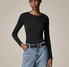NWT J. Crew XXS Perfect-fit Long-sleeve Crewneck T-shirt Black
