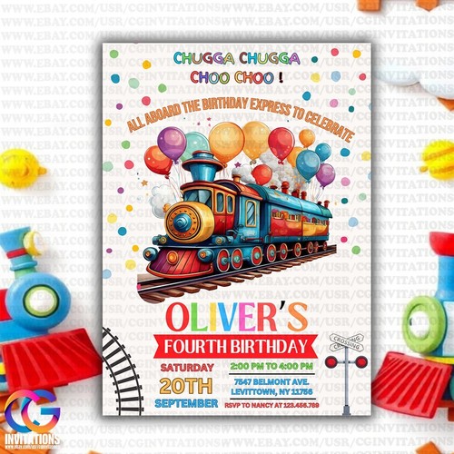 Editable Train Birthday Invitation Template, Toy Train Invite, instant download - Picture 4 of 7