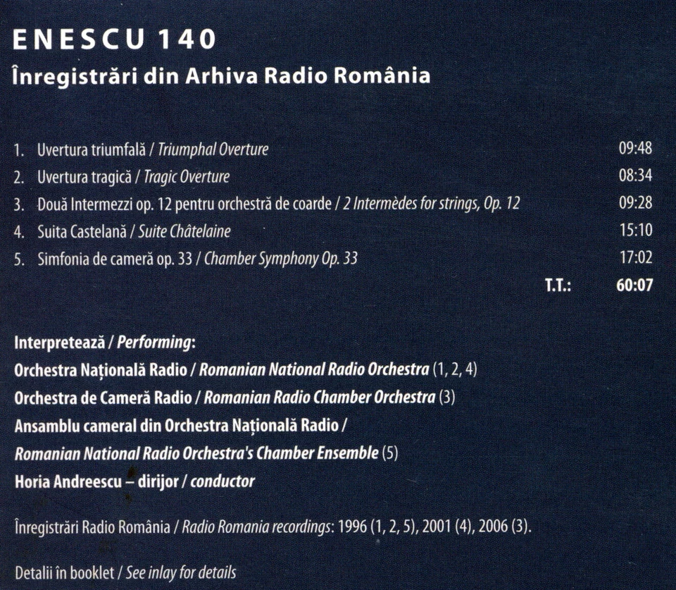 GEORGE ENESCU Romania CD Music Historical Recordings Horia Andreescu  - Image 2 of 2