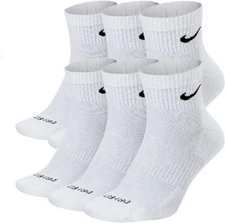 Nike Everyday Cushioned Drifit Unisex Ankle Socks, Size MEDIUM - White - 6 pairs