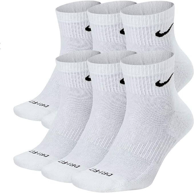 Nike Everyday Cushioned Drifit Unisex Ankle Socks, Size MEDIUM - White - 6 pairs