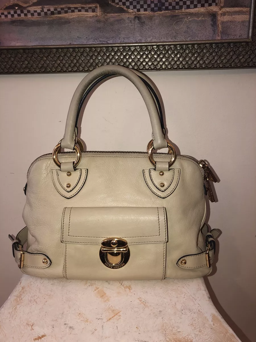 MARC JACOBS Bag SATCHEL Italian Leather Cream Hand Bag PURSE ZIP Top Beauty