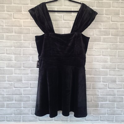 Express Black Velvet Off the Shoulder Flare Mini Dress NEW XL $128 Classic 
