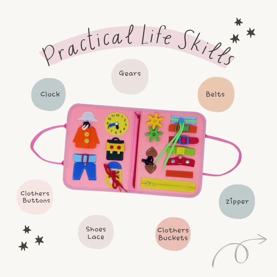 Tablero ocupado de fieltro Montessori para niños pequeños, juguete sensorial interactivo, libro silencioso Foto 2 de 4