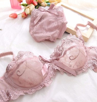 UK SIZE Lace Embroidery See-through Lingerie Push up Bra Sets Pants32-42 ABCD/DD