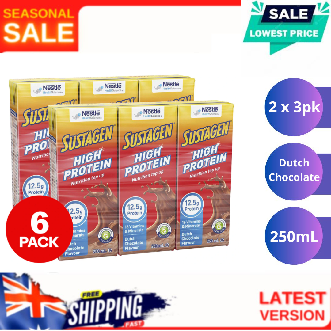 Sustagen High Protein Drink Dutch Chocolate 2 x 3pk 250mL Free & Fast
