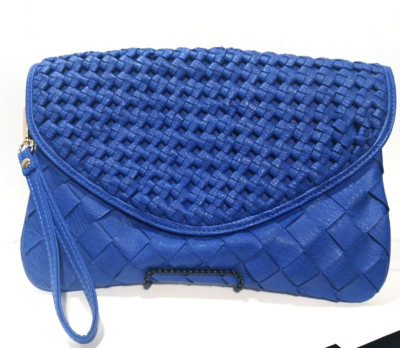 Urban Expression Blue Woven Vegan Leather Clutch Purse Handbag 11'' x 8''