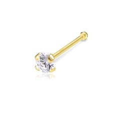14K Solid Yellow Gold Cubic Zirconia Round Cut Nose Stud Ring Bone 20g 1.0-3.0mm