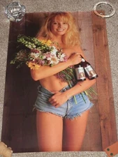 2 ~ 1991 Vintage Strohs Light Beer Poster Topless Blond Girl flowers Daisy Dukes