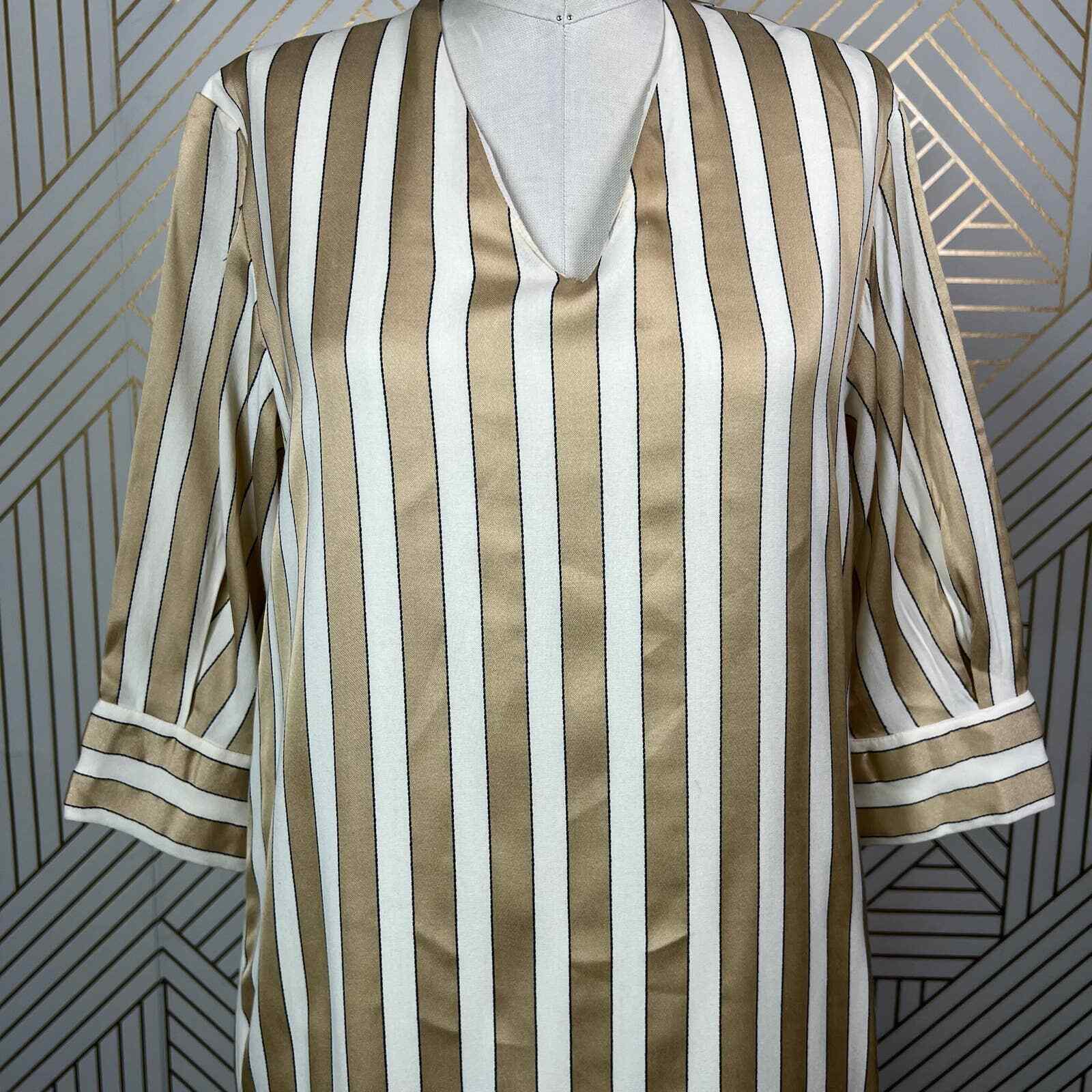 Selected Femme Jadine Shirt Dress Cream Gold Stri… - image 3