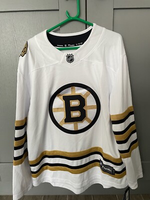 BNWT Fanatics NHL Boston Bruins 100th White Jersey Pastrnak 88 Black Font