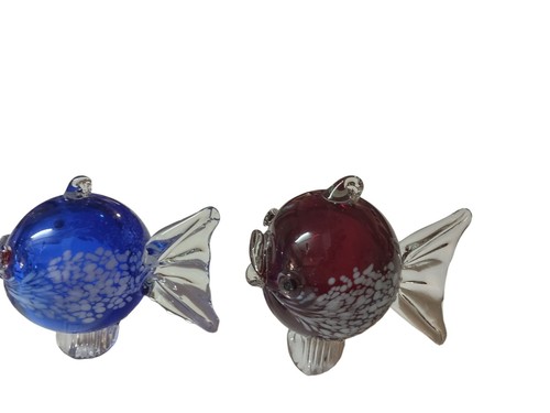 5 Glass Fish Paper Weight Ornaments Orange Striped Blue 3" tall Art Glass - Picture 12 of 12