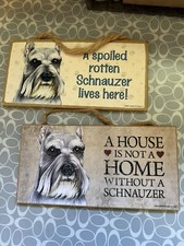 Lot of 2 Plaques A Spoiled Rotten Schnauzer lives here Dog Sign 5"x10" Wood