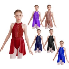 Girls Leotards Dancing Dancewear Sparkling Dress Shiny Unitard Ballroom Costume