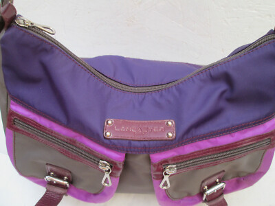Sac à Main Lancaster Vintage Toile Et Cuir Violet - Authentique - Occasion