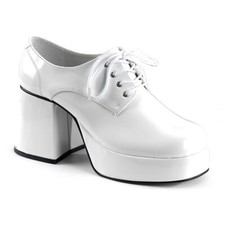 JAZZ02/W Men's Classic Retro 70's Disco White Patent Platform Pimp Costume Shoes