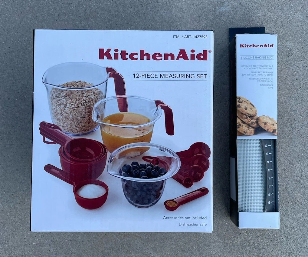 New Kitchenaid 12 Piece Measuring Cups/Spoons & Silicone Baking Mat Set NIB Red
