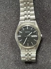 Seiko Vintage Quartz Stainless Steel Black Dial Date Men's Wristwatch For Parts