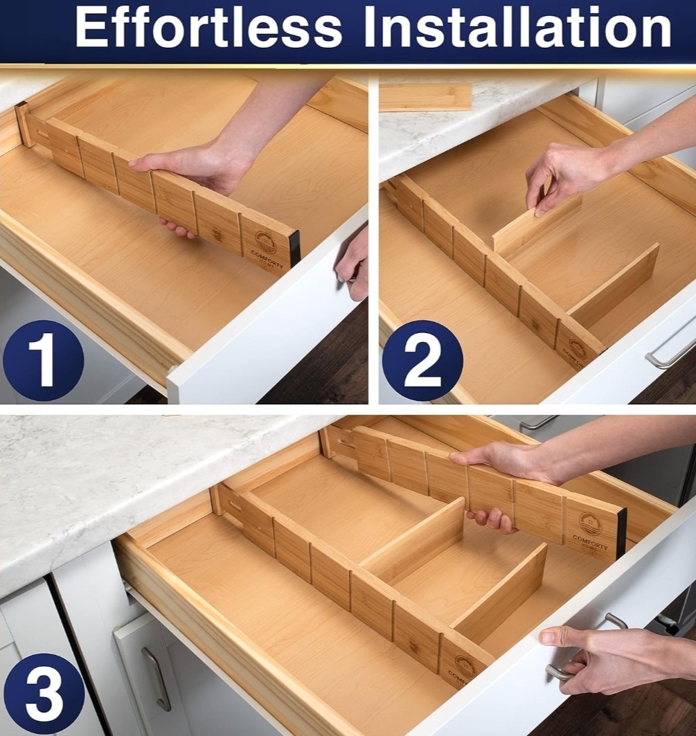 Crafted With Love Premium Bamboo Drawer Divider: Expandable, 16.5-21.5" 4PK