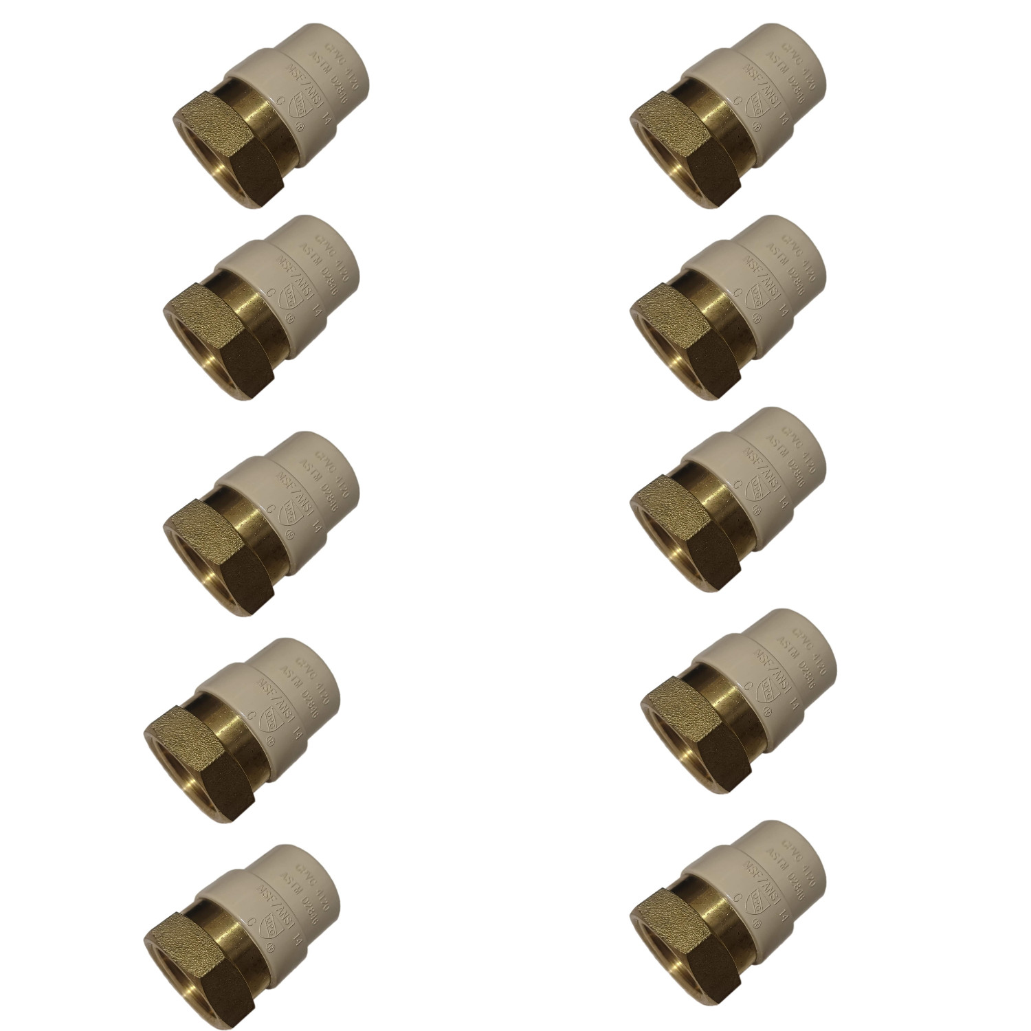 10 Pack XFITTING 3/4" Female NPT x 3/4" CPVC Adapter, Lead Free Brass