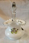 Fenton Art Glass Violets in the Snow Milk Glass Basket with Silver Crest Edge