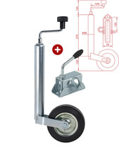 Roue jockey remorque 48mm 200x50 + Support Collier Bride de fixation 48mm NEUF