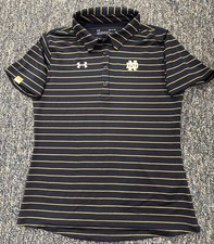 Under Armour Womens Polo Sz Small Notre Dame Fighting Irish Navy Gold Stripe EUC