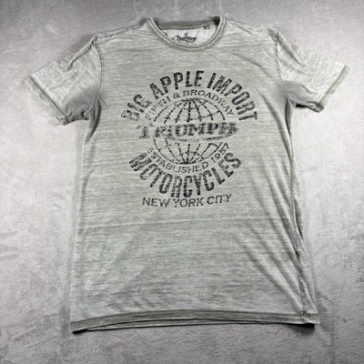 Lucky Brand Men s S Gray Big Apple Import Triumph Motorcycle T Shirt #4A