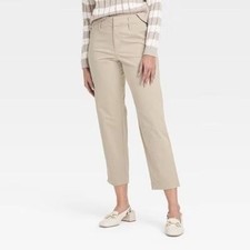 High-Rise Tapered Ankle Chino Pants A New Day BEIGE Cotton Spandex Relaxed Fit