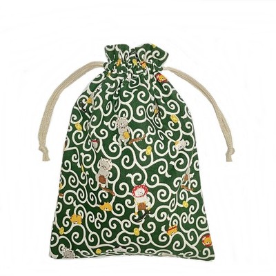 Japanese Cat Pattern Drawstring Pouch Karakusa Green Japan