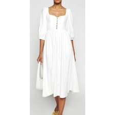 Reformation Madden Puff Sleeve Corset Midi Dress White Size 8