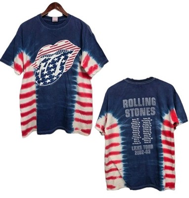 VTG 2002 Rolling Stones T-Shirt L Red White Blue Licks Tour Y2K Distressed 3252